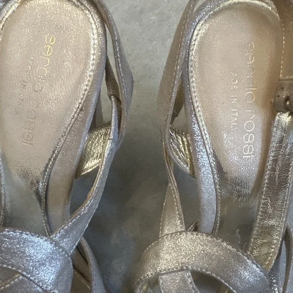 Sergio Rossi Metallic Silver Leather Sandals | Size 8 - Picture 8 of 10